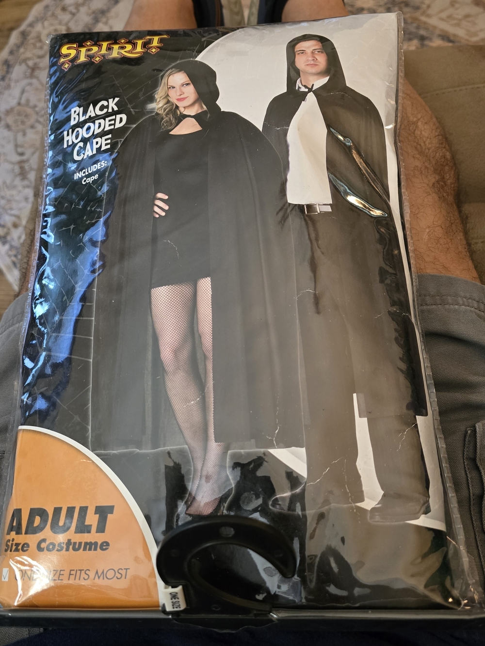 SPIRIT Black Hooded Cape Adult Size Unisex Cloak Haloween Costume Cosplay NIB
